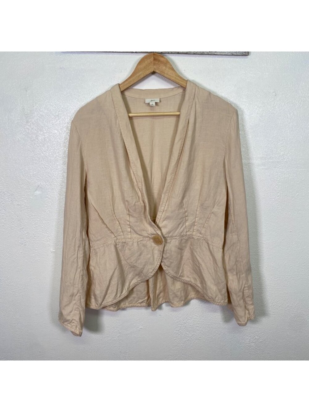 J. Jill Beige 100% Linen Button-Front Long-Sleeve Peplum Blazer Jacket M - Picture 1 of 13
